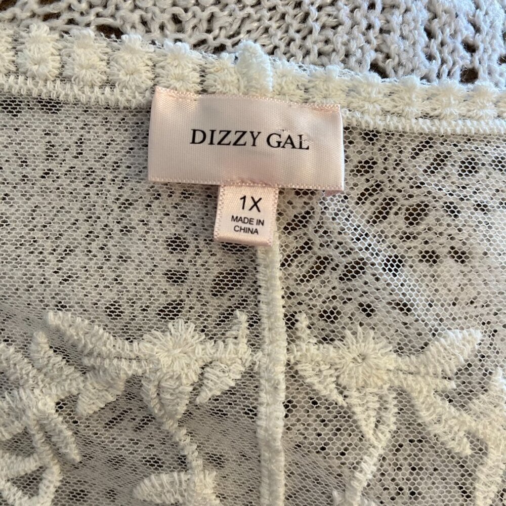 Dizzy Gal Woman's Plus-Size Ivory Floral Lace Open-Front Kimono Sz 1x - Picture 10 of 13